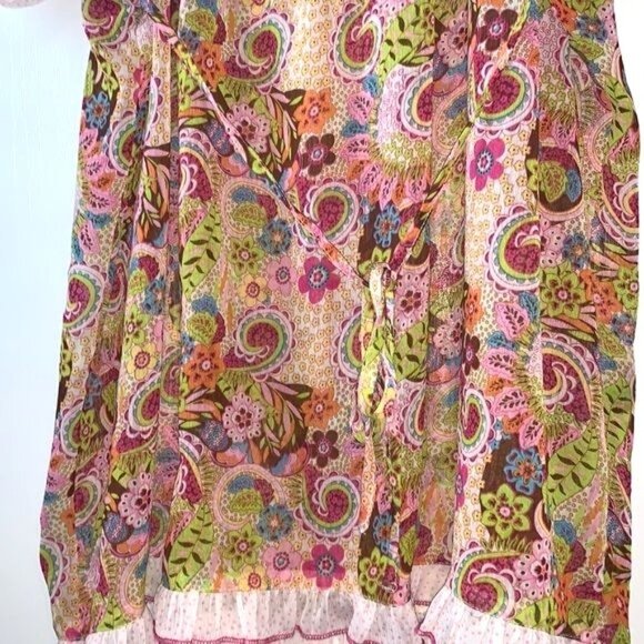 Route 66 Womens XL Floral Paisley Top With Sheer Sleeves Short Ruffle Detail 100 - Picture 9 of 10